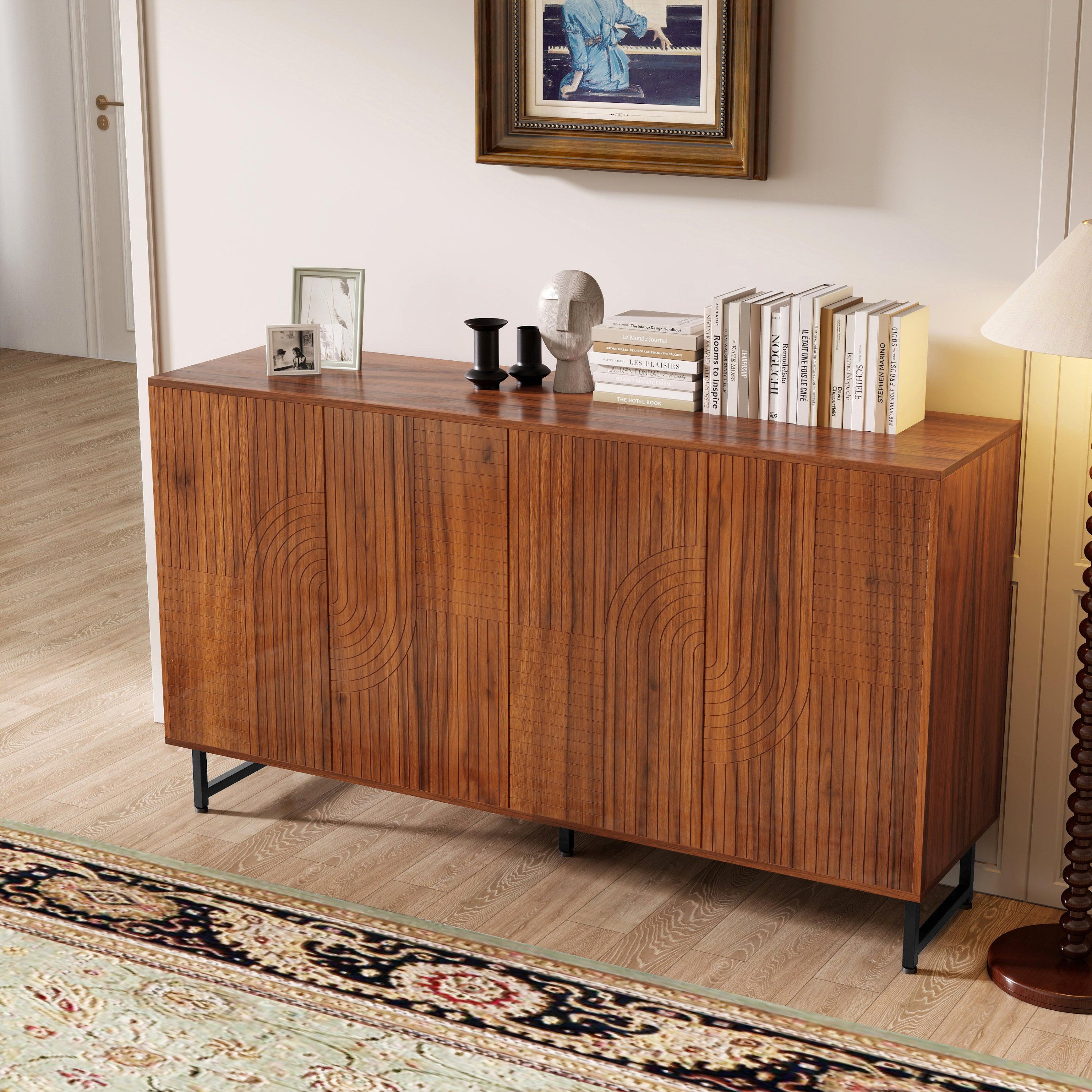 Walnut Mid-Century Modern Sideboard Buffet Cabinet.