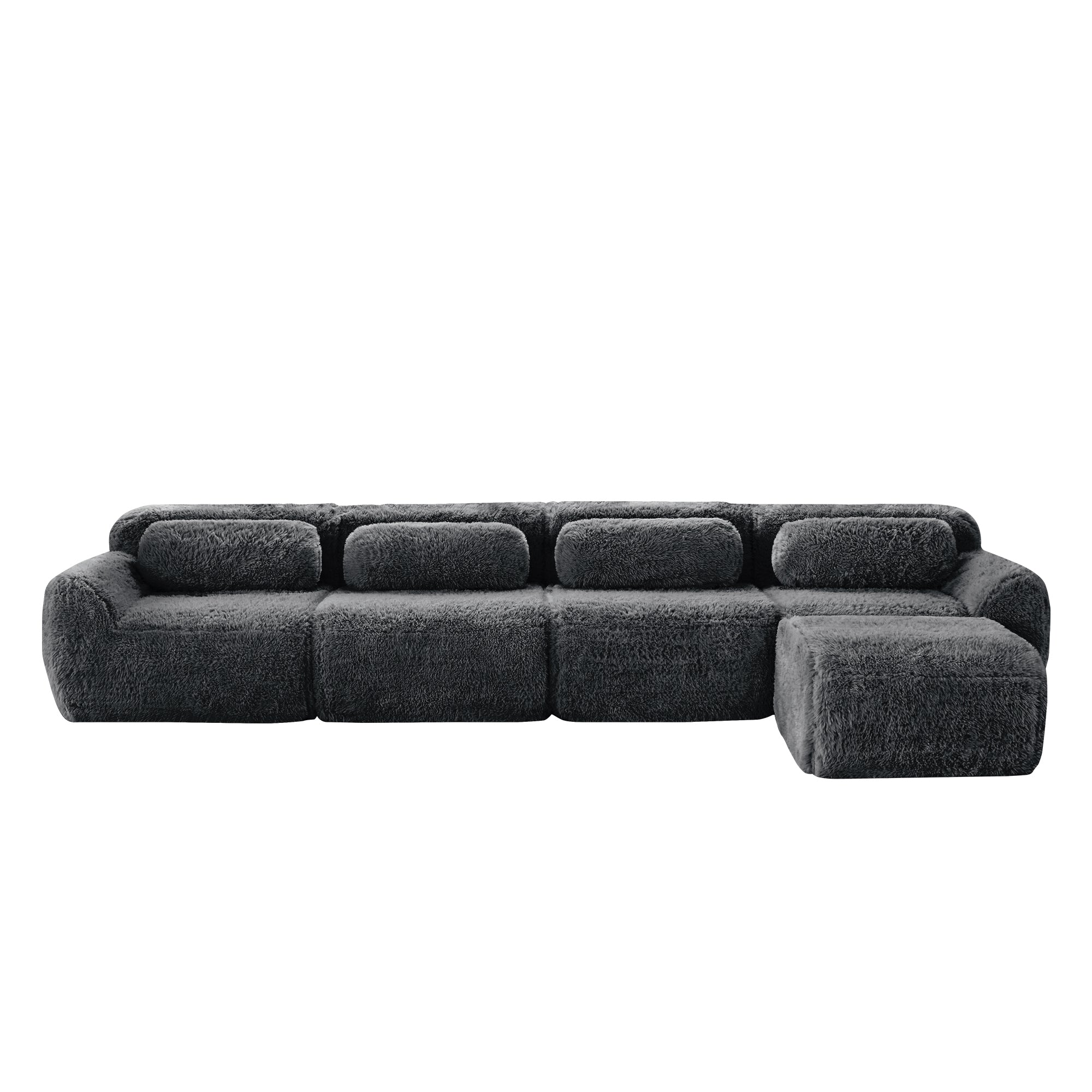 Dark grey sofa - modular sectional plush fabric with no visible seams. Offers setup-free convenience and a modern, cozy look.