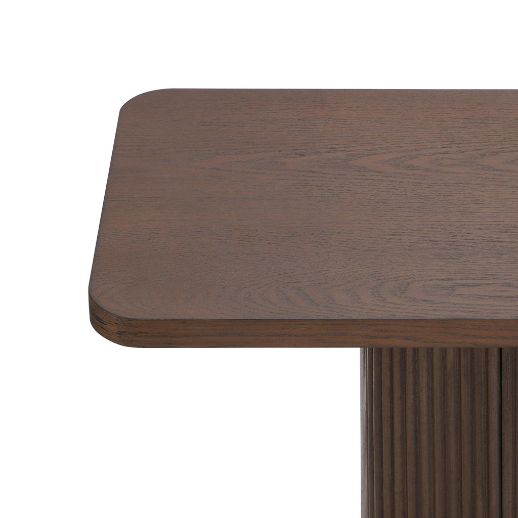 Modern Console Table with Ash Veneer Top and Metal Accent.