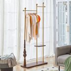 70' Tall Industrial Coat Rack for Entryway, Solid Wood & Stainless Steel Clothing Rack, Double Layer Hanger for Coats, Hats, Bags, Scarves, Shoes Storage, Vintage Wood Grain & Metal, Heavy Duty - Groovy Boardz