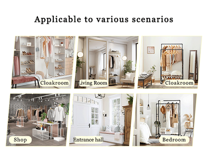 70' Tall Industrial Coat Rack for Entryway, Solid Wood & Stainless Steel Clothing Rack, Double Layer Hanger for Coats, Hats, Bags, Scarves, Shoes Storage, Vintage Wood Grain & Metal, Heavy Duty - Groovy Boardz