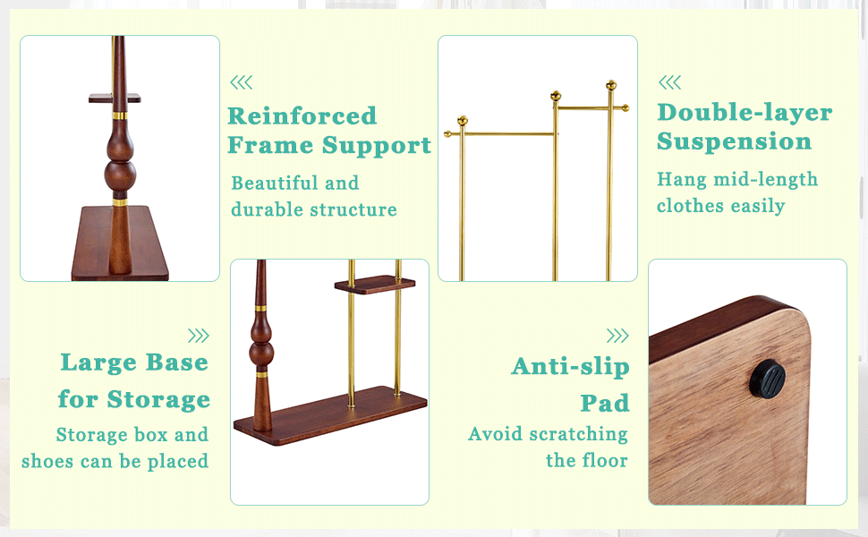 70' Tall Industrial Coat Rack for Entryway, Solid Wood & Stainless Steel Clothing Rack, Double Layer Hanger for Coats, Hats, Bags, Scarves, Shoes Storage, Vintage Wood Grain & Metal, Heavy Duty - Groovy Boardz