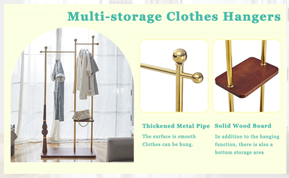 70' Tall Industrial Coat Rack for Entryway, Solid Wood & Stainless Steel Clothing Rack, Double Layer Hanger for Coats, Hats, Bags, Scarves, Shoes Storage, Vintage Wood Grain & Metal, Heavy Duty - Groovy Boardz