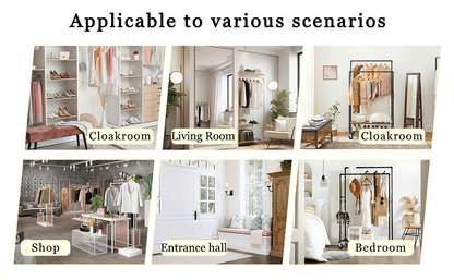 70' Tall Industrial Coat Rack for Entryway, Solid Wood & Stainless Steel Clothing Rack, Double Layer Hanger for Coats, Hats, Bags, Scarves, Shoes Storage, Vintage Wood Grain & Metal, Heavy Duty - Groovy Boardz