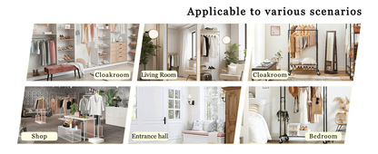 70' Tall Industrial Coat Rack for Entryway, Solid Wood & Stainless Steel Clothing Rack, Double Layer Hanger for Coats, Hats, Bags, Scarves, Shoes Storage, Vintage Wood Grain & Metal, Heavy Duty - Groovy Boardz