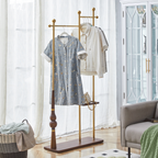 70' Tall Industrial Coat Rack for Entryway, Solid Wood & Stainless Steel Clothing Rack, Double Layer Hanger for Coats, Hats, Bags, Scarves, Shoes Storage, Vintage Wood Grain & Metal, Heavy Duty - Groovy Boardz