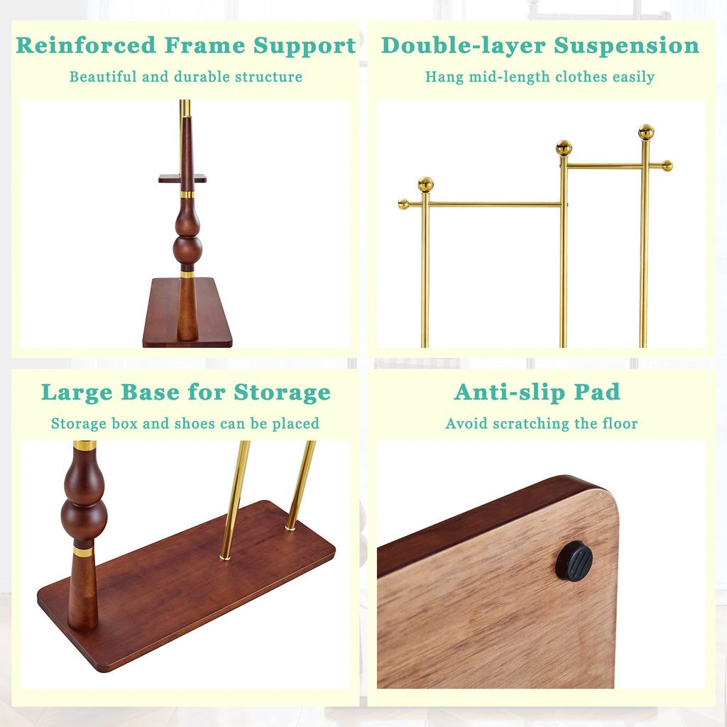 70' Tall Industrial Coat Rack for Entryway, Solid Wood & Stainless Steel Clothing Rack, Double Layer Hanger for Coats, Hats, Bags, Scarves, Shoes Storage, Vintage Wood Grain & Metal, Heavy Duty - Groovy Boardz