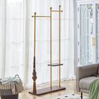 70' Tall Industrial Coat Rack for Entryway, Solid Wood & Stainless Steel Clothing Rack, Double Layer Hanger for Coats, Hats, Bags, Scarves, Shoes Storage, Vintage Wood Grain & Metal, Heavy Duty - Groovy Boardz