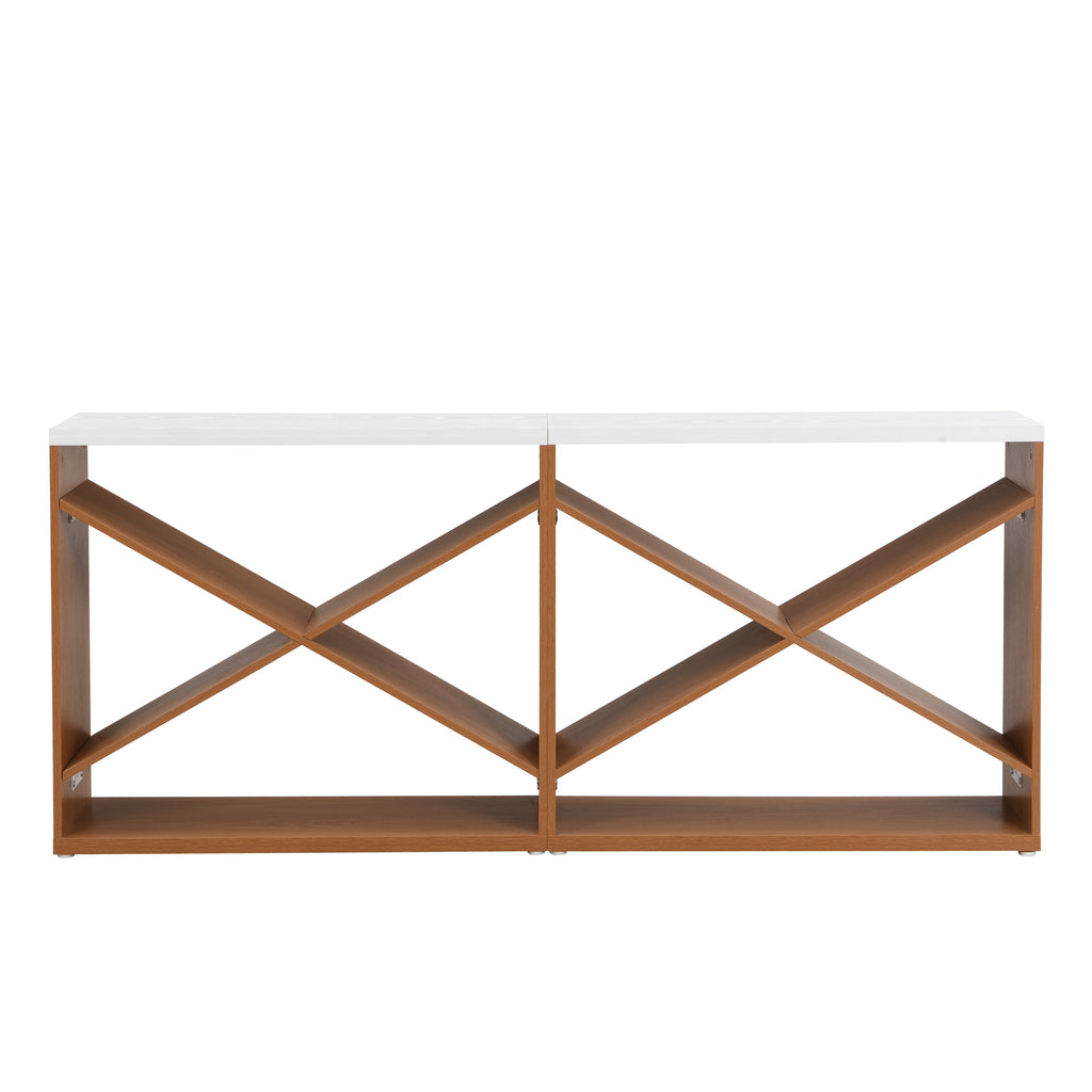 70.87 inch Farmhouse Console Table, X Shape Detachable ExtraLong Table with Storage for Entryway, Living Room, Foyer, Hallway, white