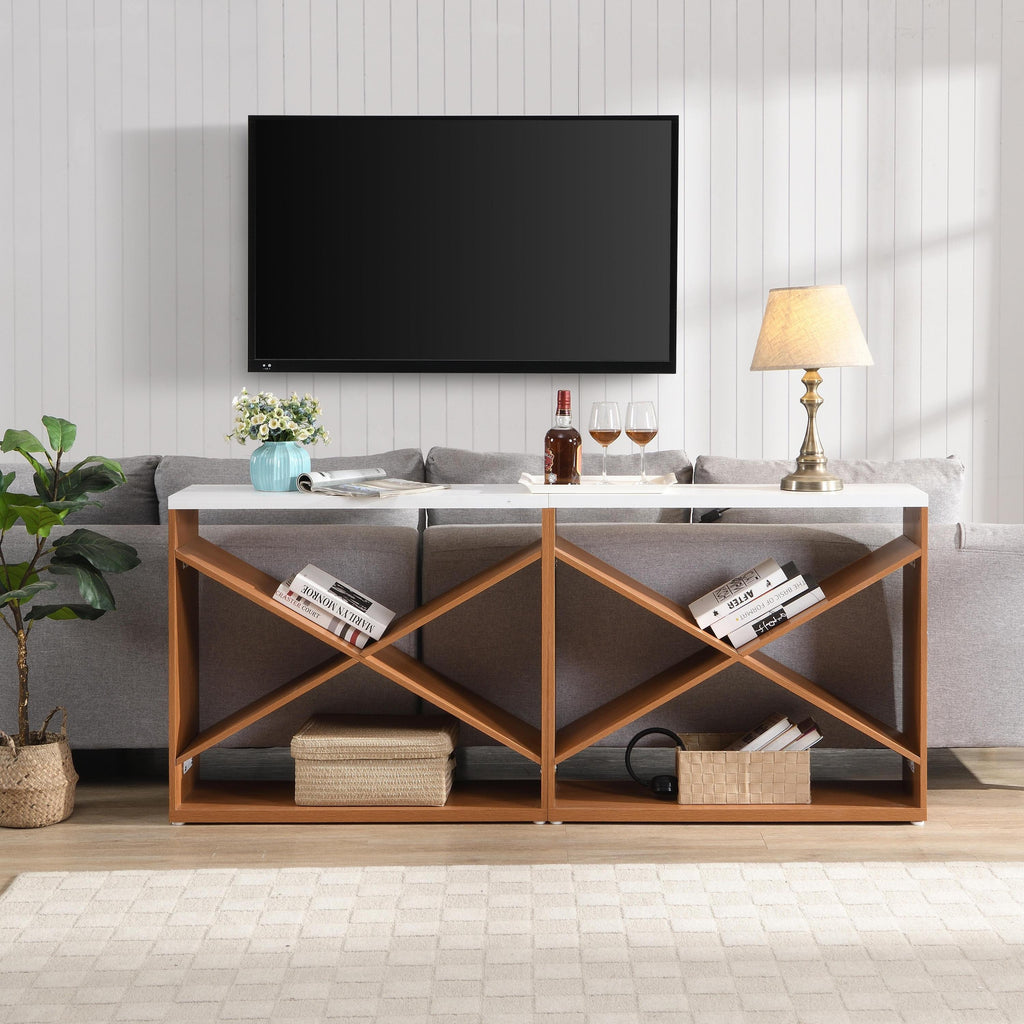 70.87 inch Farmhouse Console Table, X Shape Detachable ExtraLong Table with Storage for Entryway, Living Room, Foyer, Hallway, white