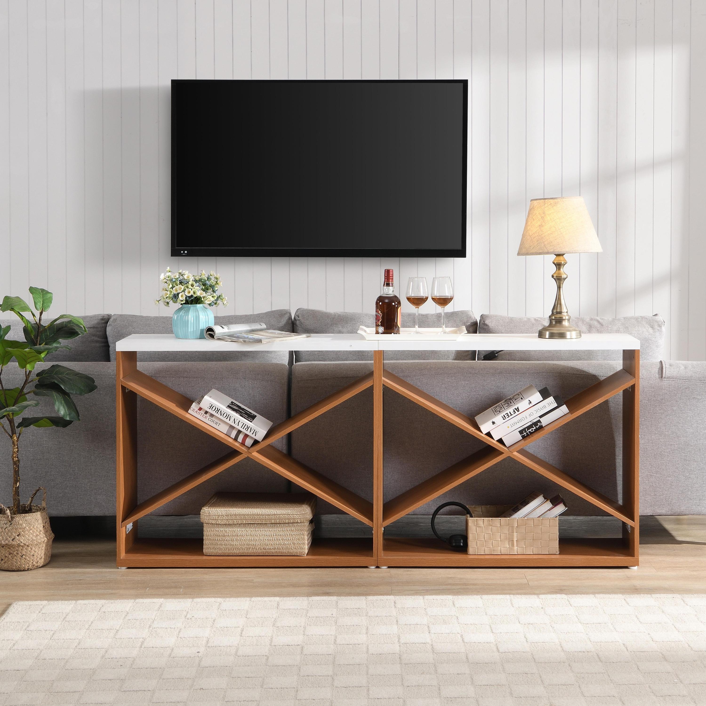 70.87 inch Farmhouse Console Table, X Shape Detachable ExtraLong Table with Storage for Entryway, Living Room, Foyer, Hallway, white