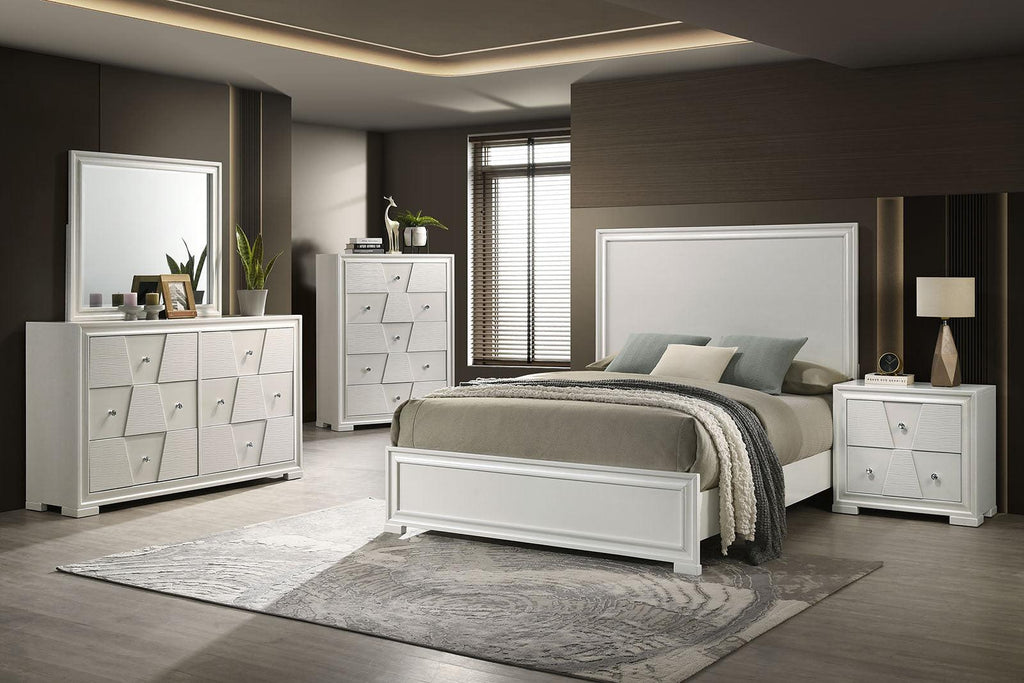 White Contemporary Nightstand with Textured Panels.
