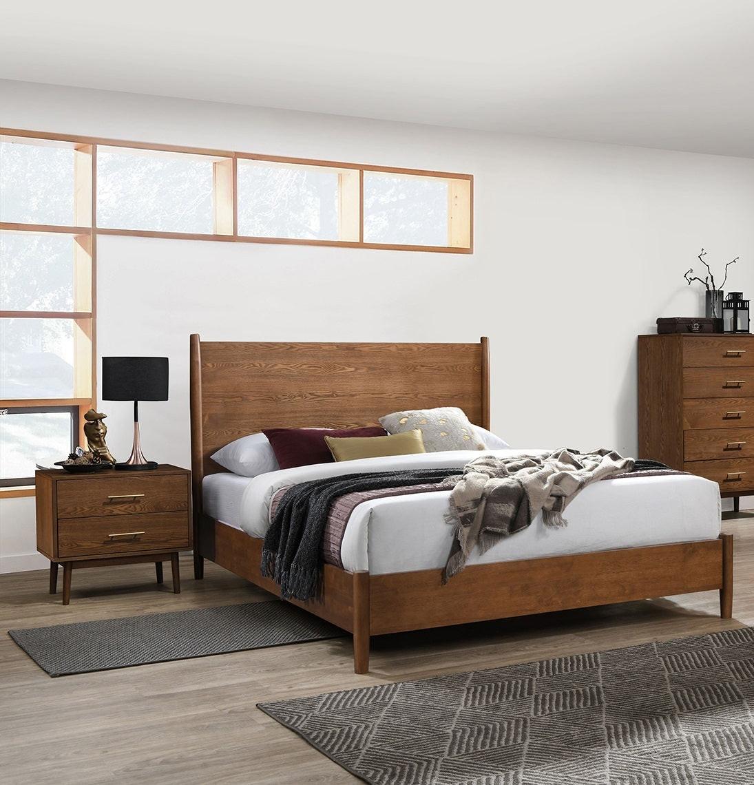 Mid-Century Modern Walnut Bedroom Set Queen Size with Nightstands.