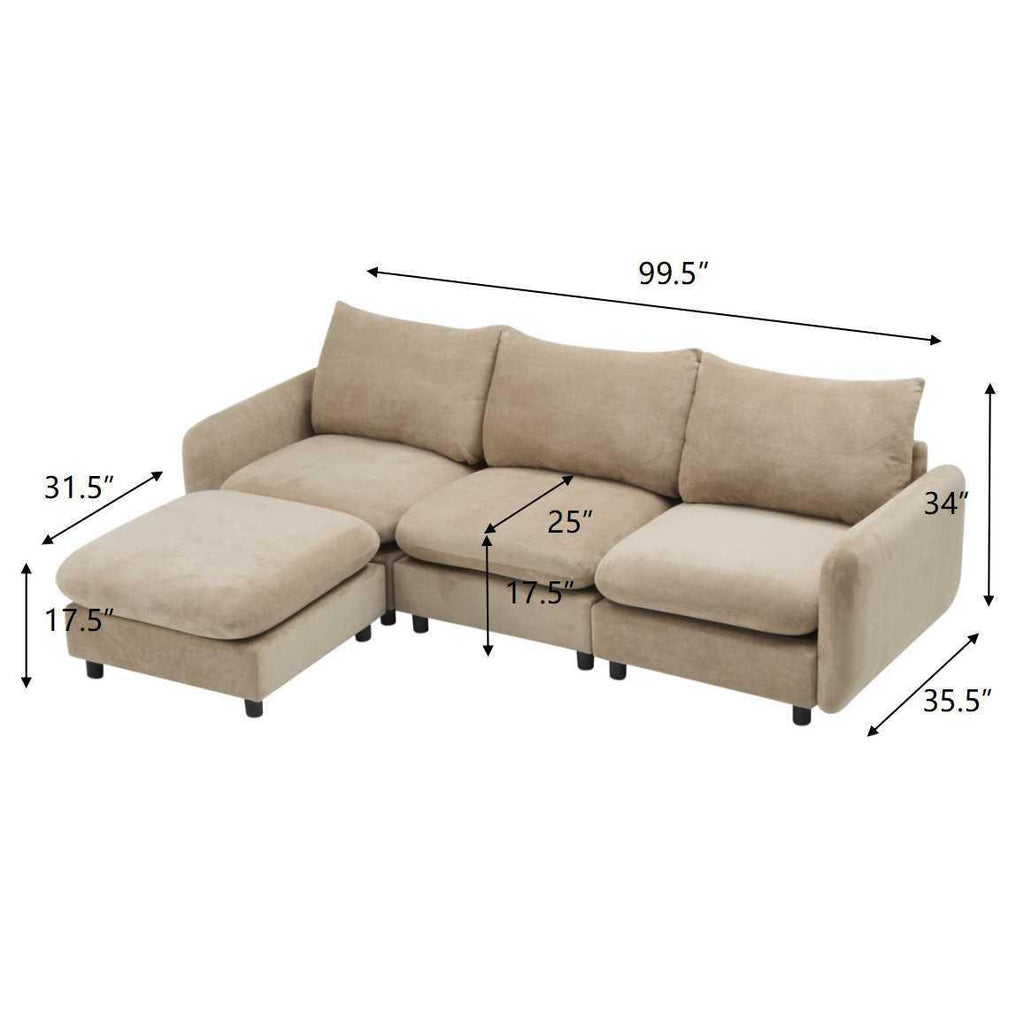 99 in. 4-Piece Modular Velvet Sectional Sofa with Ottoman.