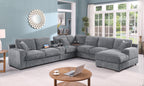 Light Gray Corner Sectional Sofa with Chaise & Cupholders.
