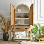 Arched Flower Carved Door Cabinet - Elegant Wooden Sideboard.
