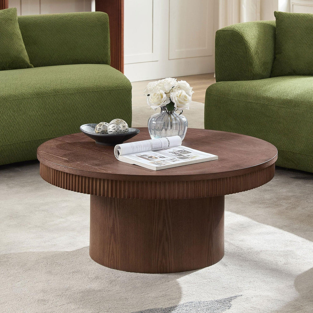 Walnut Round Coffee Table - 35.43 inch MDF with Wood Veneer.