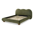 Olive Green Queen Size Bed with Boucle Upholstery.