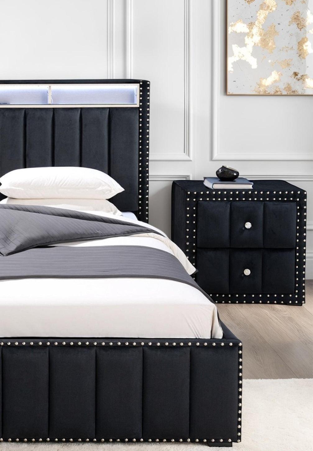 Luxury Queen Size Bed And 2 Nightstands Furniture Set.
