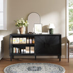 Black Farmhouse Credenza with Sunburst Door Design.