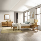 Vichy 4-Piece Walnut Rubberwood Queen Bedroom Set with Corduroy Bed