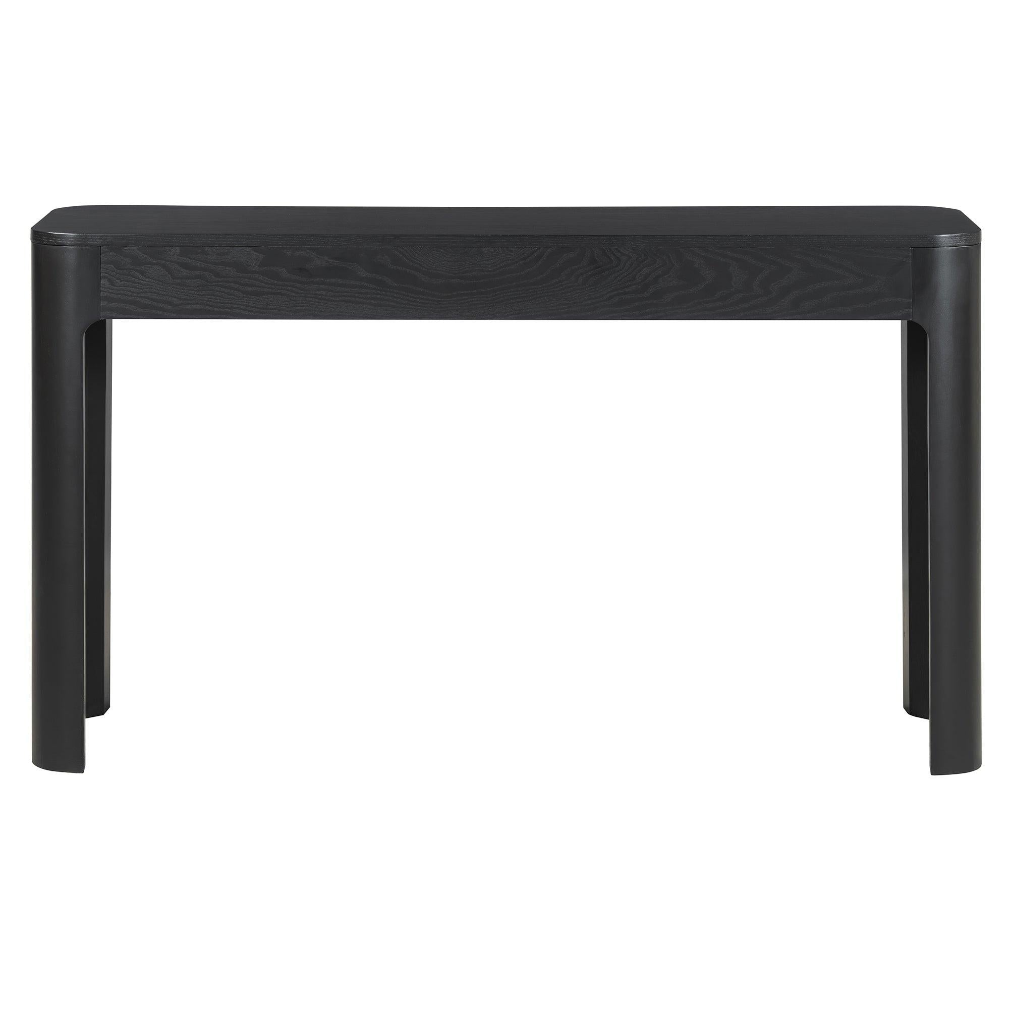Front view of TREXM rustic console table in black with three drawers and smooth curved edges, perfect for modern farmhouse decor.