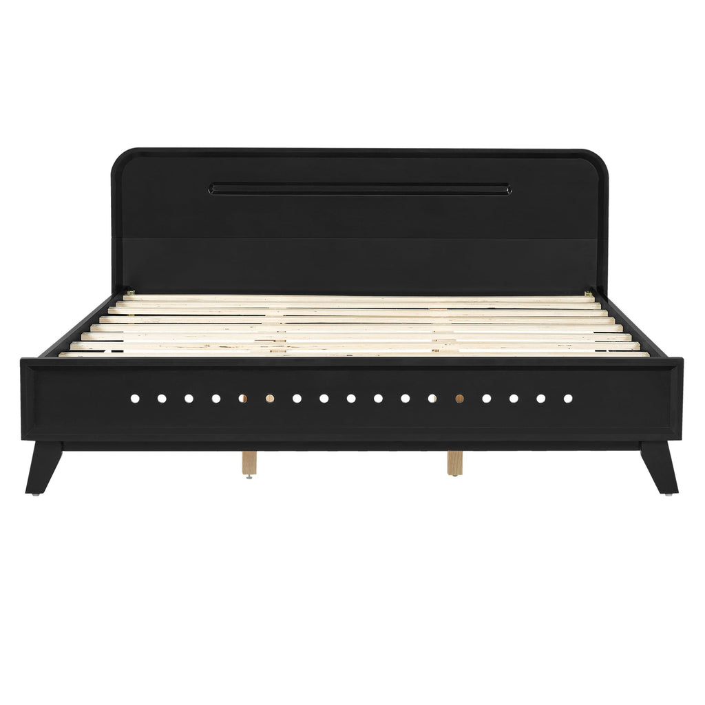 Black Queen Size Solid Wood Bed With No Box Spring.