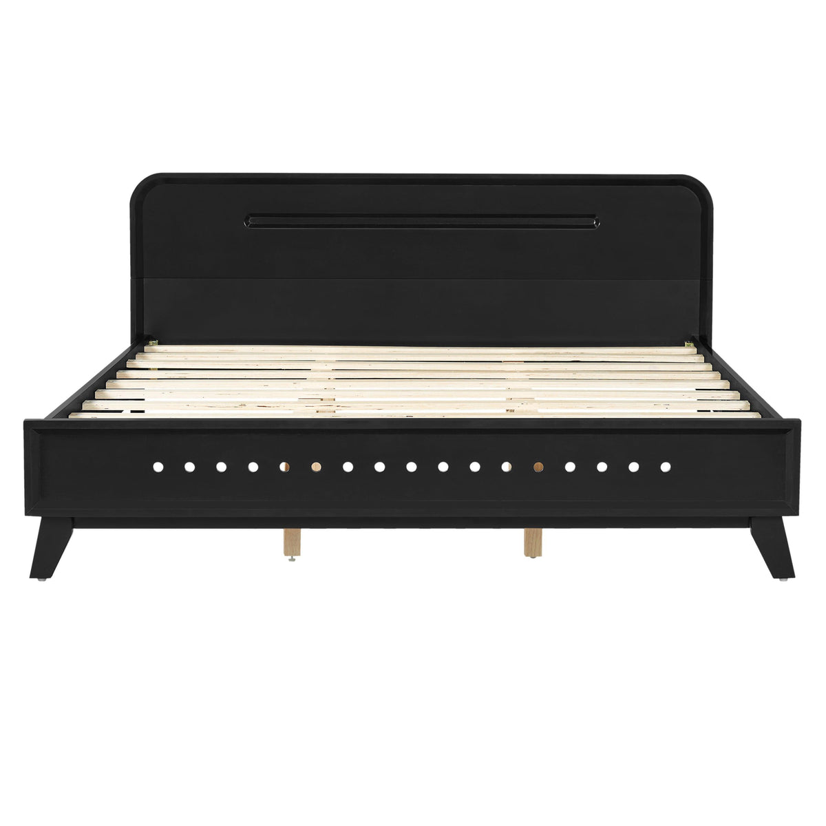 Black Queen Size Solid Wood Bed With No Box Spring.
