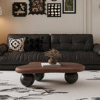 40 Inch Cloud Shaped Coffee Table - Walnut Top Black Legs.