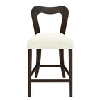 Front view of Counter Stool Set of 2 - Dark Brown + Beige with padded beige seat and contoured backrest for comfort.