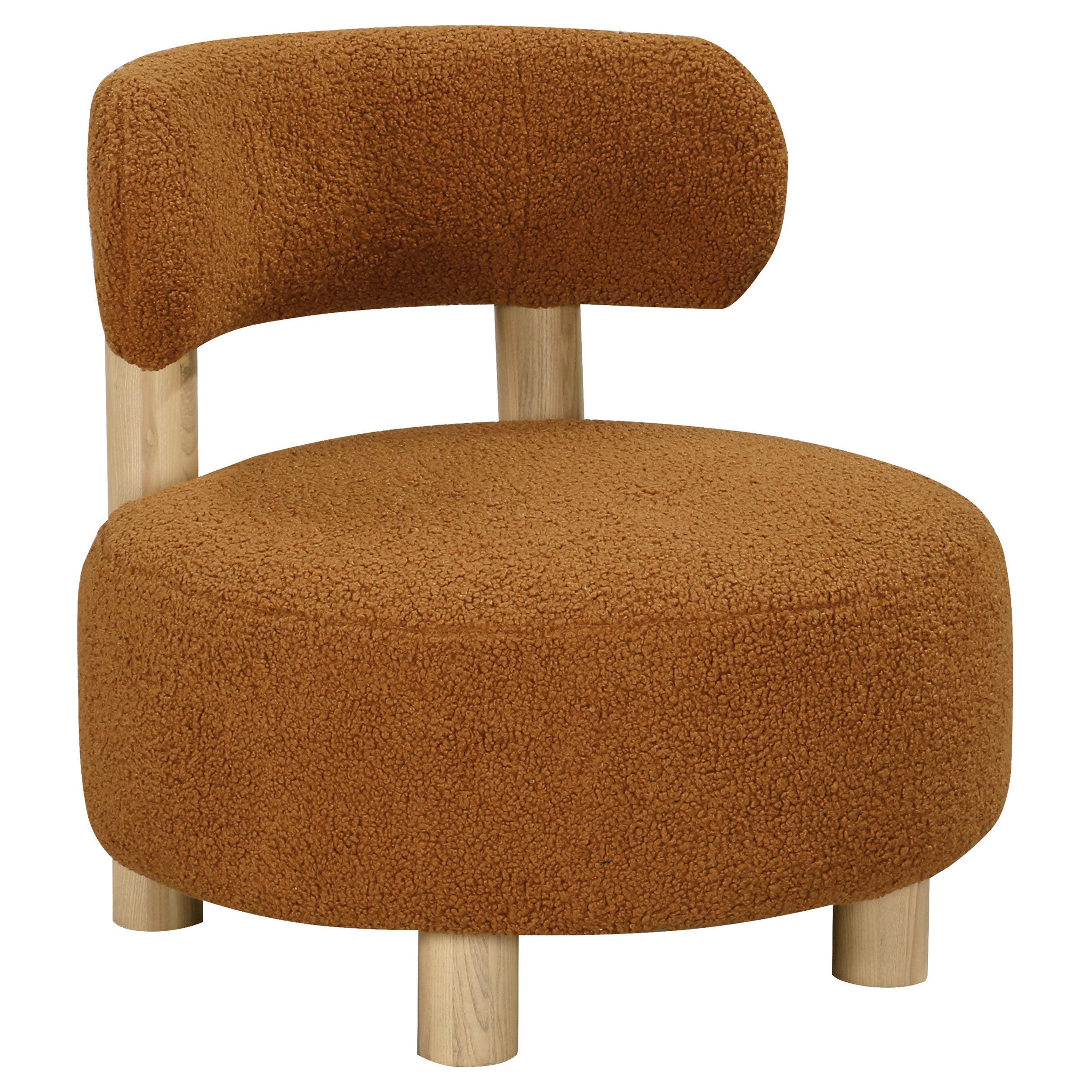 Calianna Orange Boucle Barrel Back Accent Chair with Oak Wood Frame