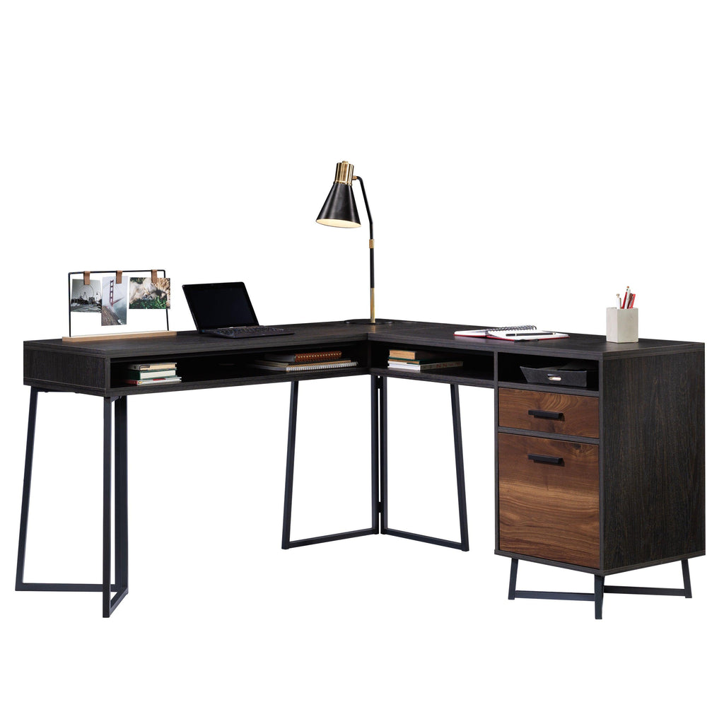 L-Shaped Desk with 2 Drawers and Cubbyholes.