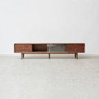 Solid Red Oak TV Cabinet with Glass Doors and Storage.