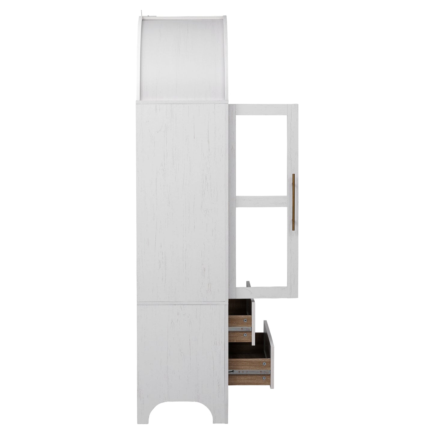 K&K 71' Tall Arched Kitchen Pantry Cabinet with 2 Large Drawers, Modern Farmhouse Kitchen Storage Cabinets with Adjustable Shelves, Glass Door, Wood Versatile Cupboard for Kitchens, Dining Room, White