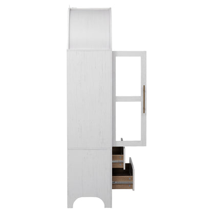 K&K 71' Tall Arched Kitchen Pantry Cabinet with 2 Large Drawers, Modern Farmhouse Kitchen Storage Cabinets with Adjustable Shelves, Glass Door, Wood Versatile Cupboard for Kitchens, Dining Room, White