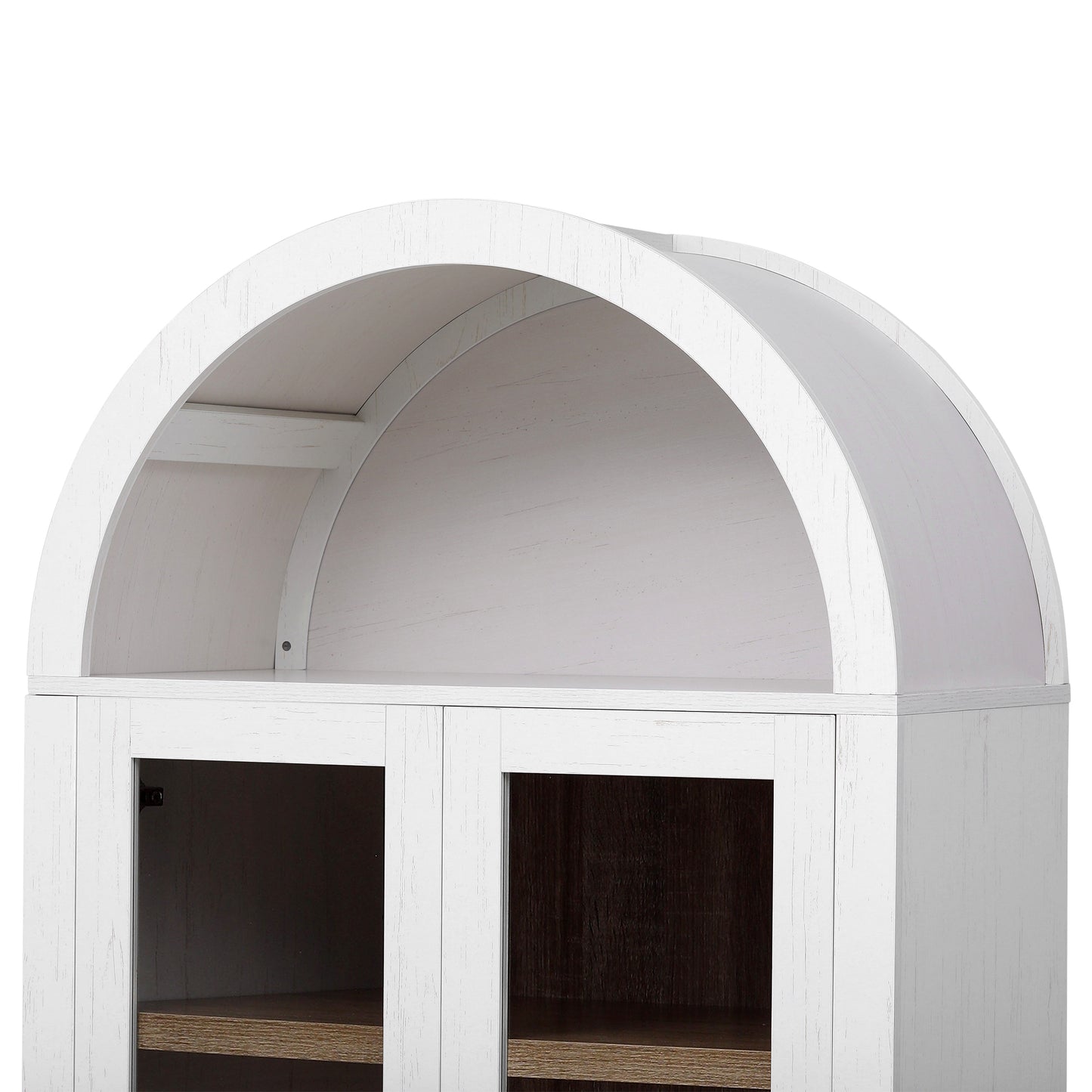 K&K 71' Tall Arched Kitchen Pantry Cabinet with 2 Large Drawers, Modern Farmhouse Kitchen Storage Cabinets with Adjustable Shelves, Glass Door, Wood Versatile Cupboard for Kitchens, Dining Room, White