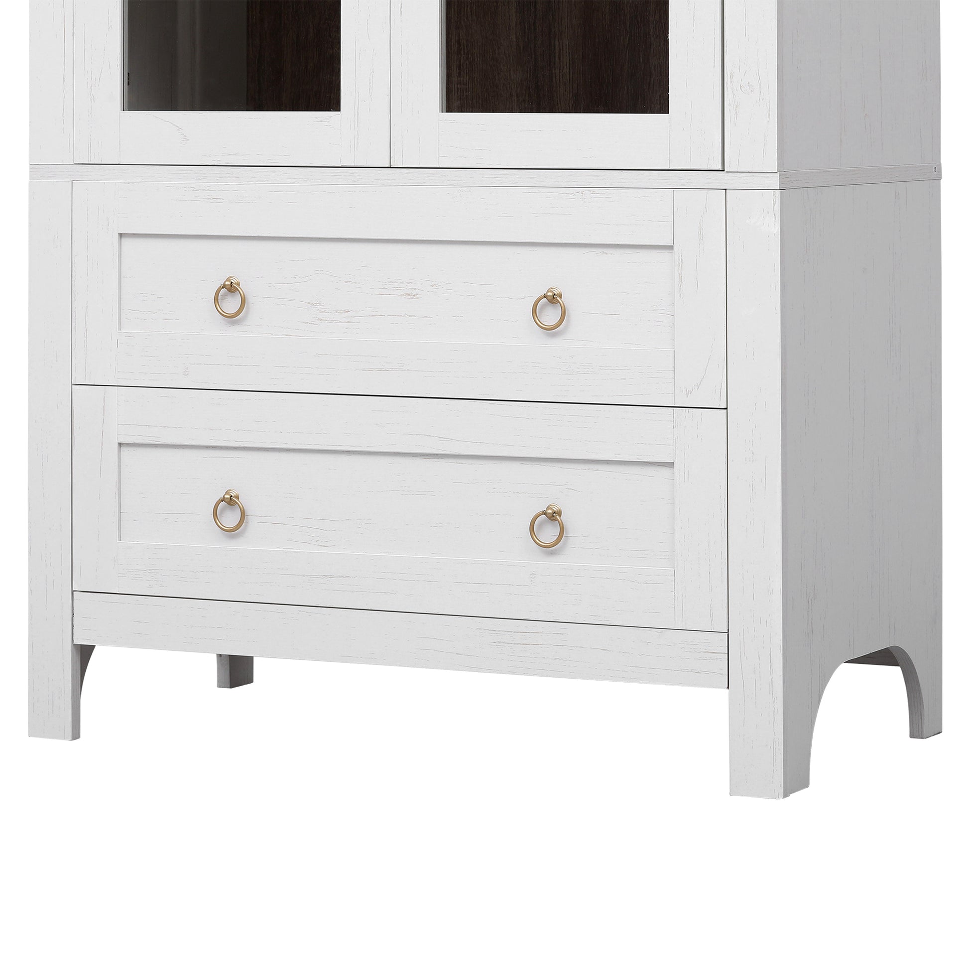 K&K 71' Tall Arched Kitchen Pantry Cabinet with 2 Large Drawers, Modern Farmhouse Kitchen Storage Cabinets with Adjustable Shelves, Glass Door, Wood Versatile Cupboard for Kitchens, Dining Room, White