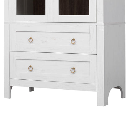 K&K 71' Tall Arched Kitchen Pantry Cabinet with 2 Large Drawers, Modern Farmhouse Kitchen Storage Cabinets with Adjustable Shelves, Glass Door, Wood Versatile Cupboard for Kitchens, Dining Room, White