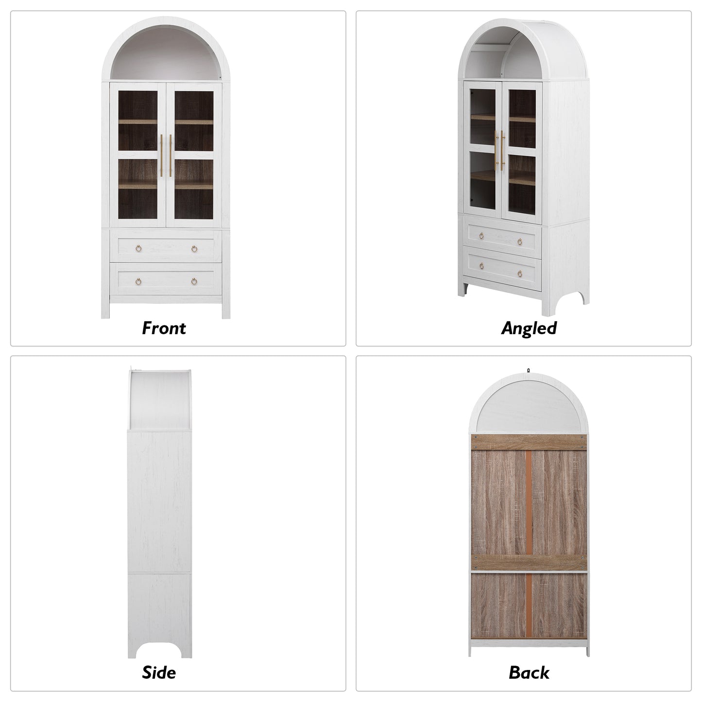 K&K 71' Tall Arched Kitchen Pantry Cabinet with 2 Large Drawers, Modern Farmhouse Kitchen Storage Cabinets with Adjustable Shelves, Glass Door, Wood Versatile Cupboard for Kitchens, Dining Room, White