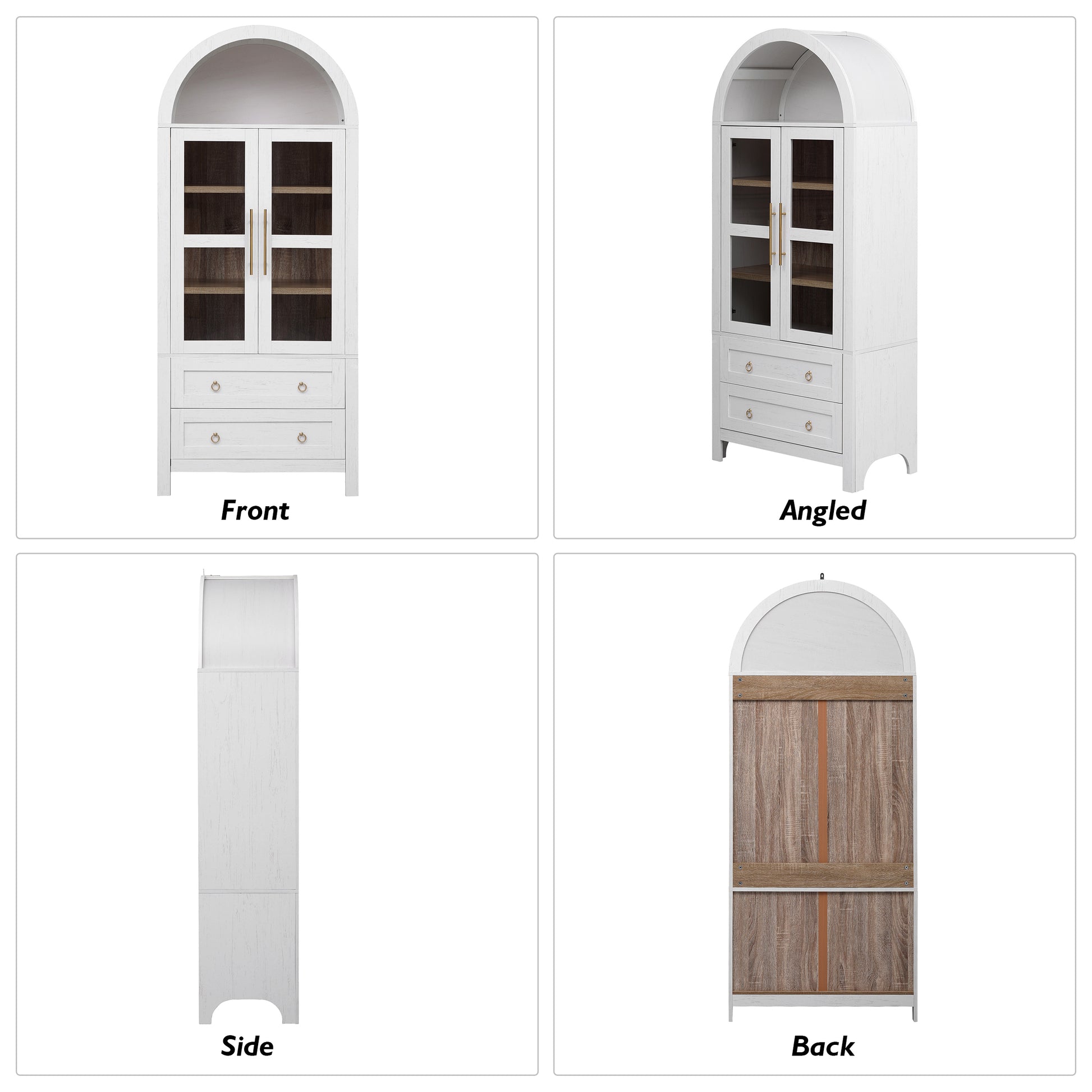 K&K 71' Tall Arched Kitchen Pantry Cabinet with 2 Large Drawers, Modern Farmhouse Kitchen Storage Cabinets with Adjustable Shelves, Glass Door, Wood Versatile Cupboard for Kitchens, Dining Room, White