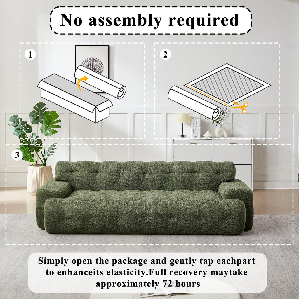 Chenille Button-Tufted Three-Seater Sofa for Comfort.
