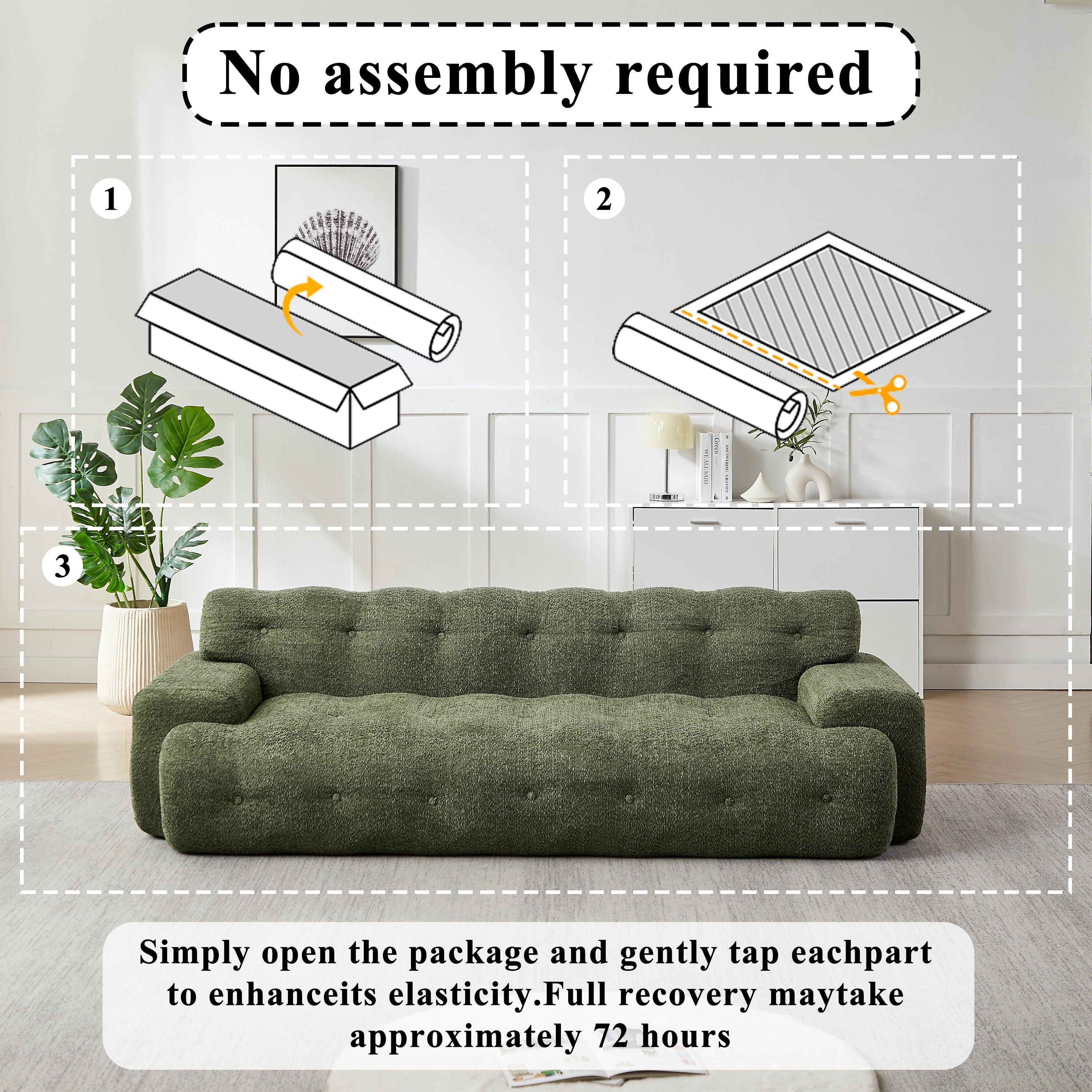 Chenille Button-Tufted Three-Seater Sofa for Comfort.