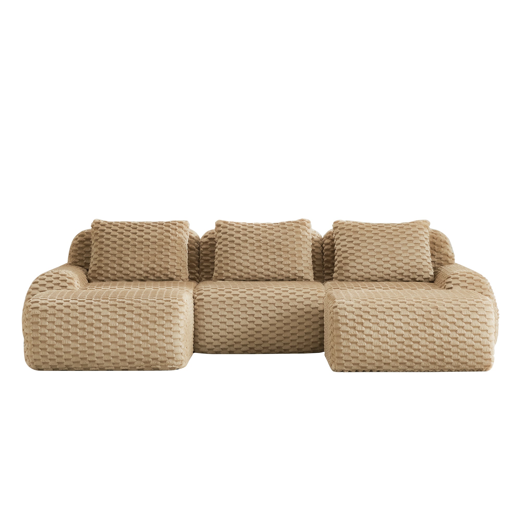 Straight-on view of the Modern Modular U-Shaped Sofa in 3-seater configuration, upholstered in soft flannelette fabric.