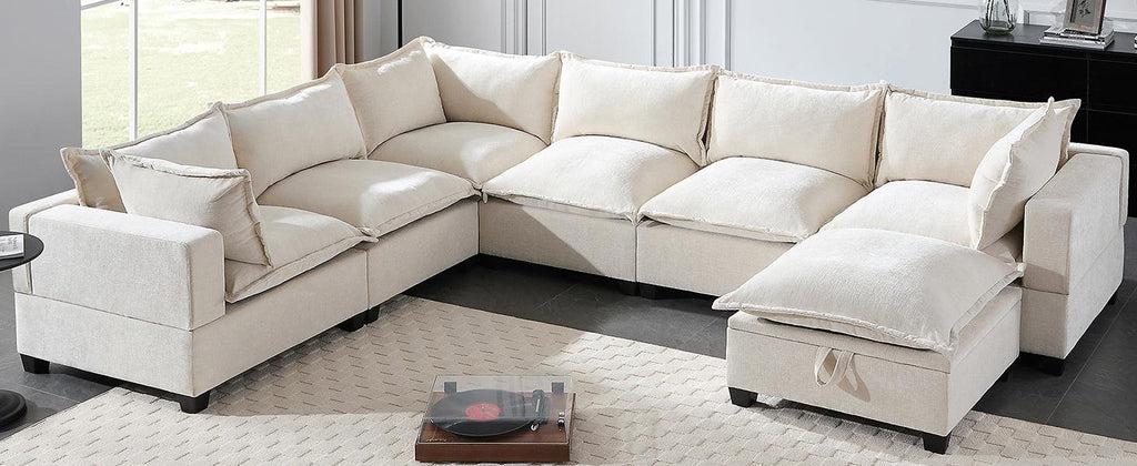 117.5'' Modular Sectional Sofa with Movable Storage Ottoman.