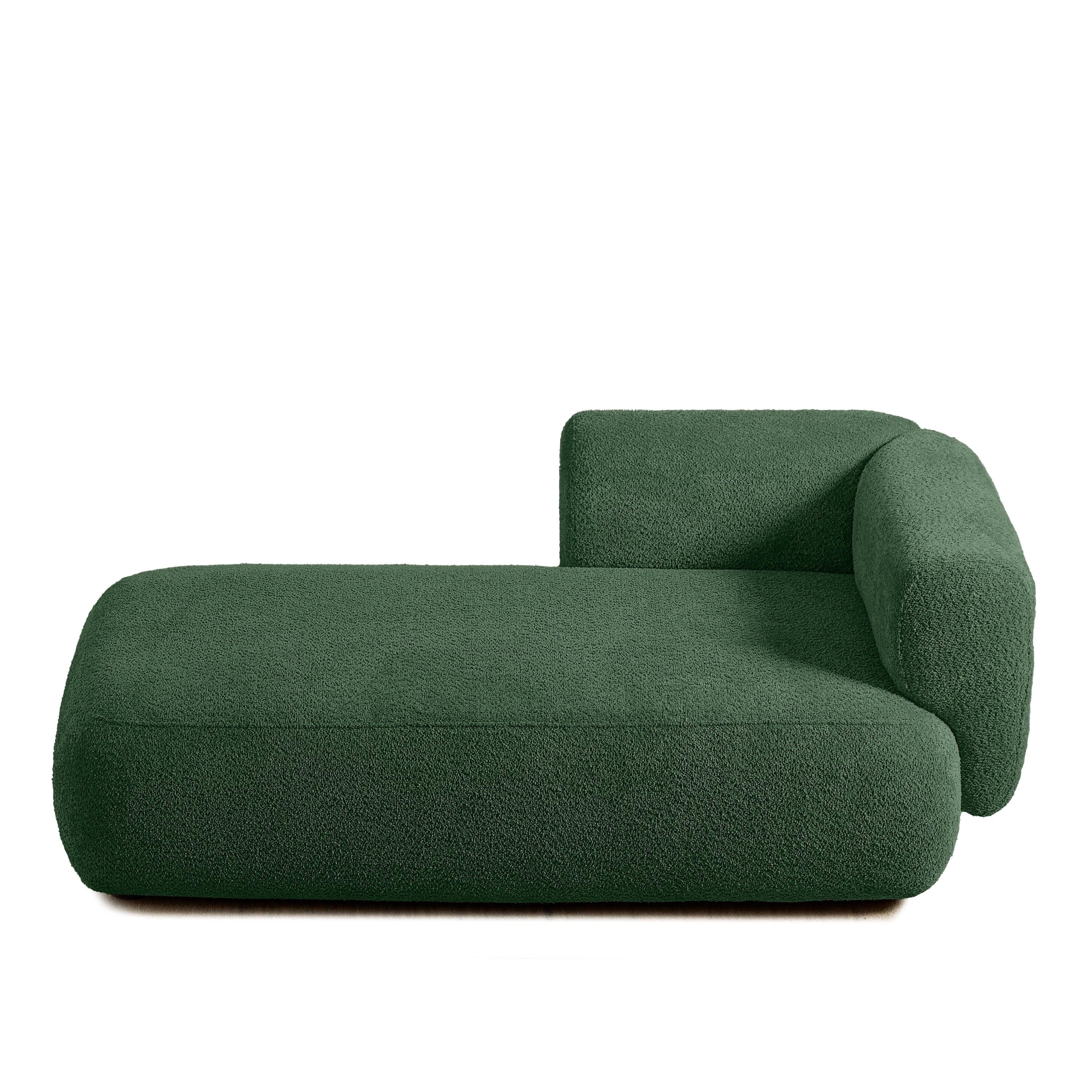 Upholstered Chaise Lounge - Green Foam & Spring Design.