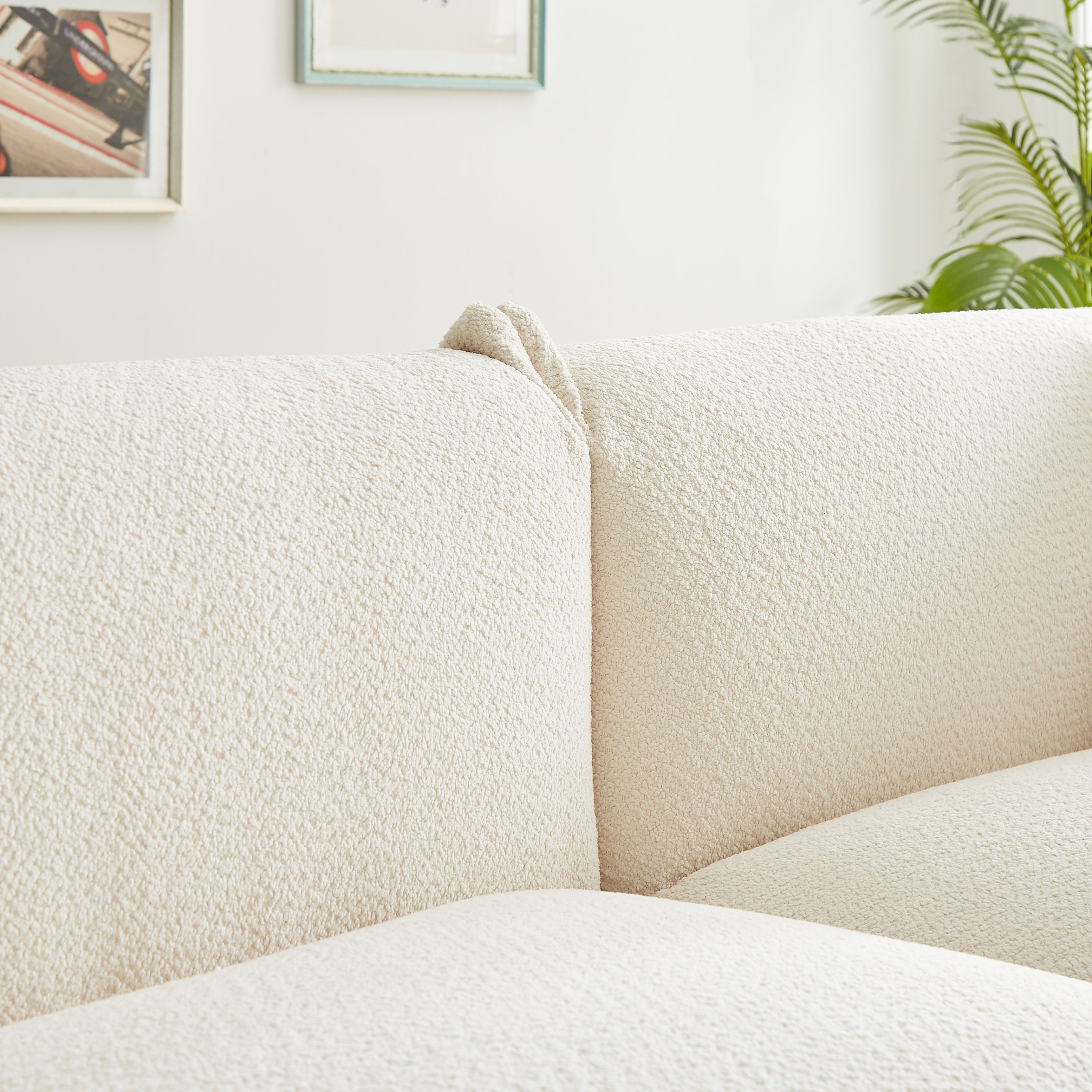 Oversized Loveseat Sofa for Living Room, Sherpa Sofa with Metal Legs, 3 Seater Sofa, Solid Wood Frame Couch with 2 Pillows, for Apartment Office Living Room - White