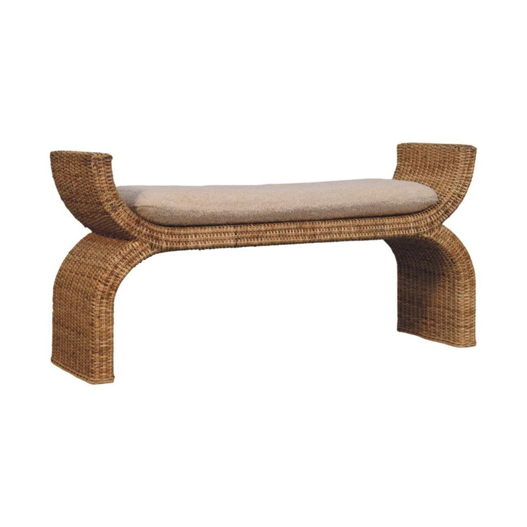 Rattan Weave Boucle Bench - Handmade Wood Furniture.