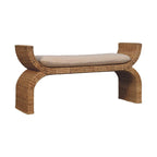 Rattan Weave Boucle Bench - Handmade Wood Furniture.