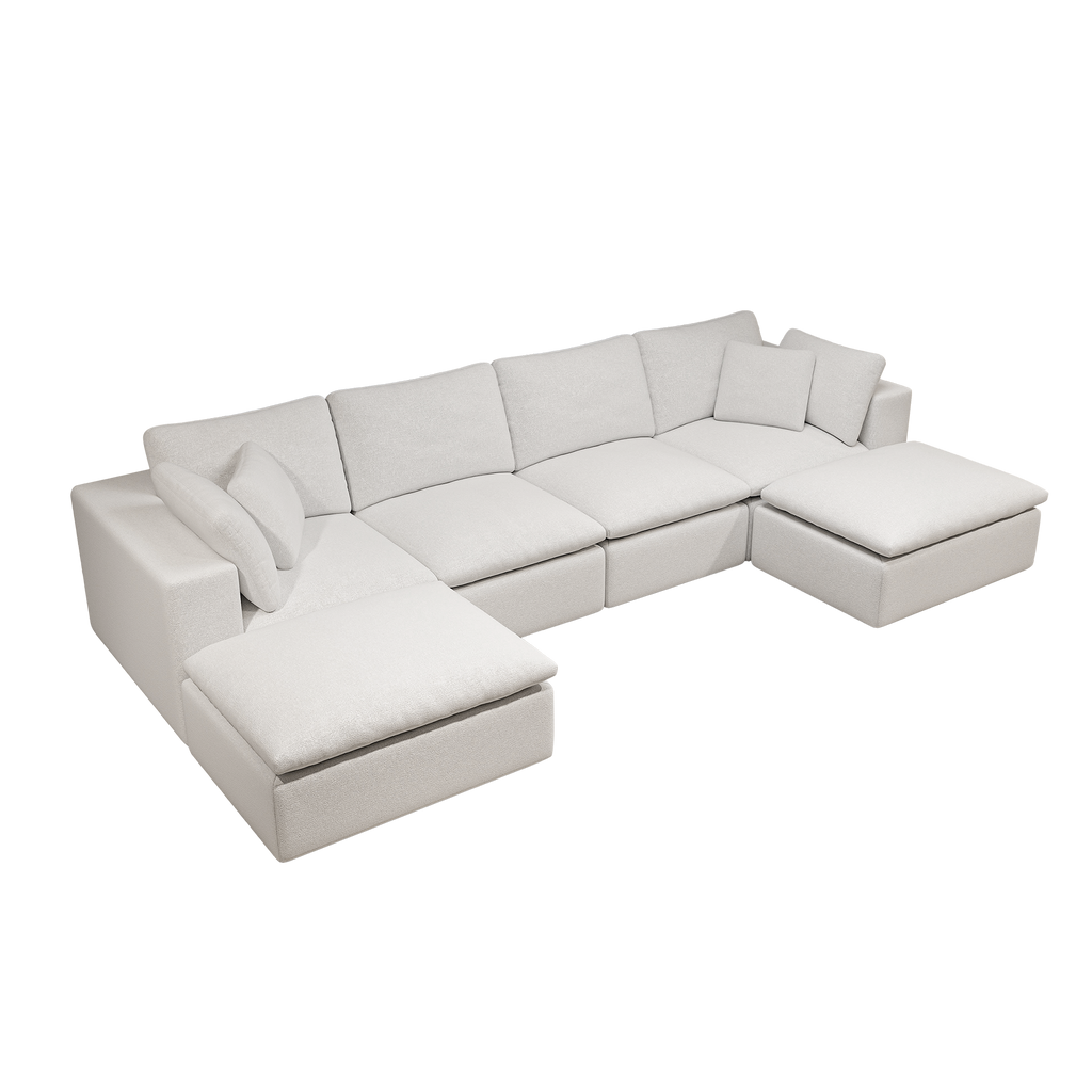 Modular Sectional Sofa - Plush Corduroy Fabric White.
