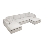 Modular Sectional Sofa - Plush Corduroy Fabric White.